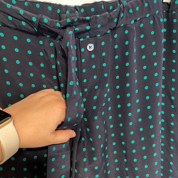 J.CREW Navy And Green Polka Dot Silk Pajama Style Elastic Waist Pant size XL - Picture 7 of 8